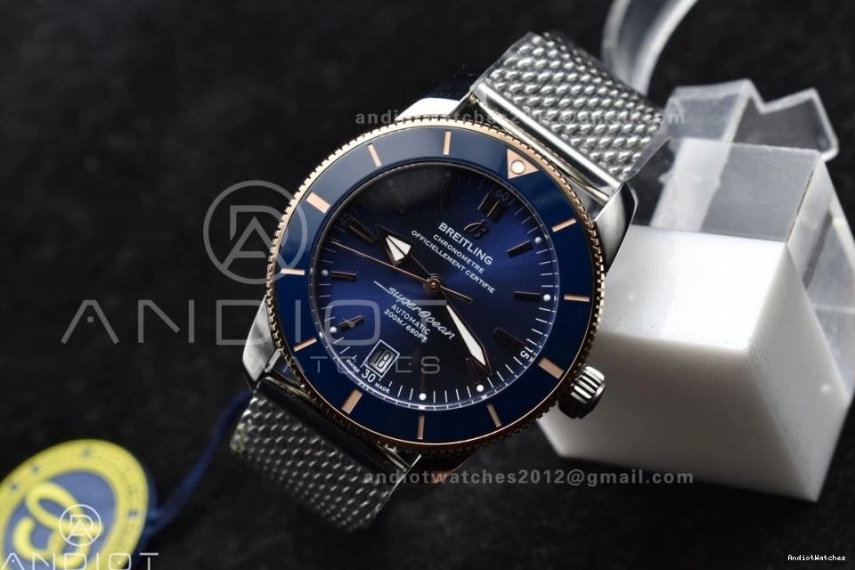Bezel 1172 Dial Bracelet 42mm RG SS and on II WaterResistant Blue Ceramic BLSF Bezel Mesh Blue A SuperOcean Heritage 0510